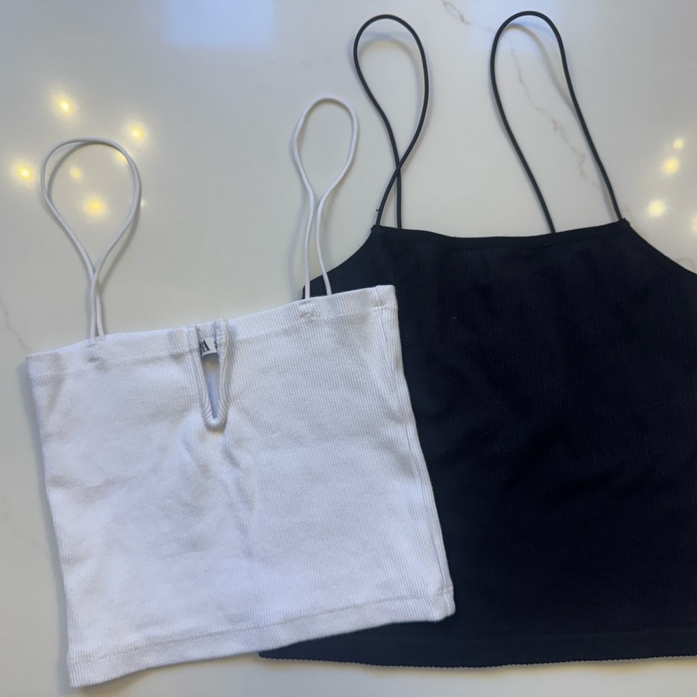 Zara Black and White Strappy Tops